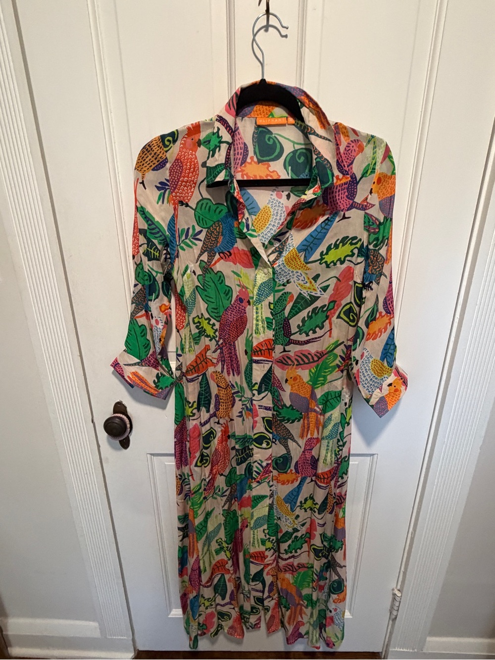 Oliphant Multicolor Parrot Print Shirt Dress